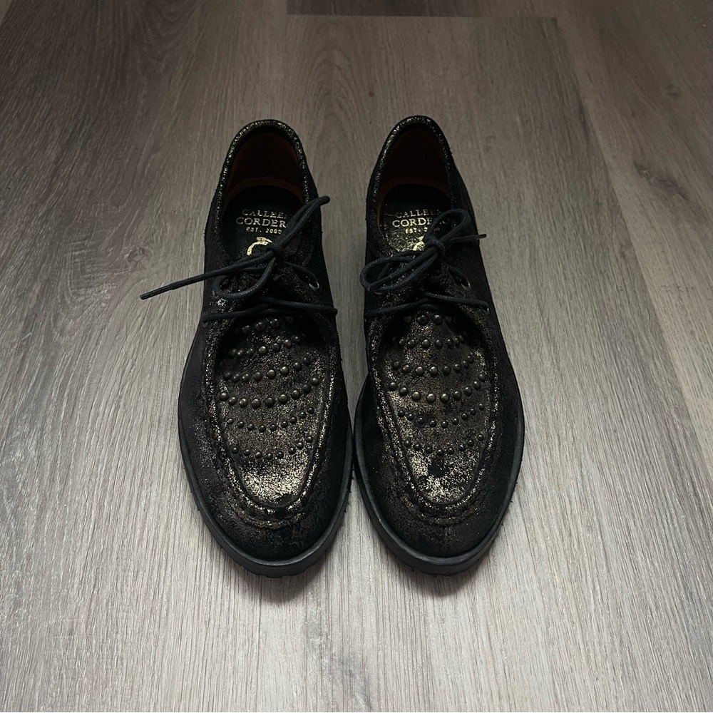 Calleen Cordero Metallic Leather Lace-Up Loafers Lug Sole Artisan 6